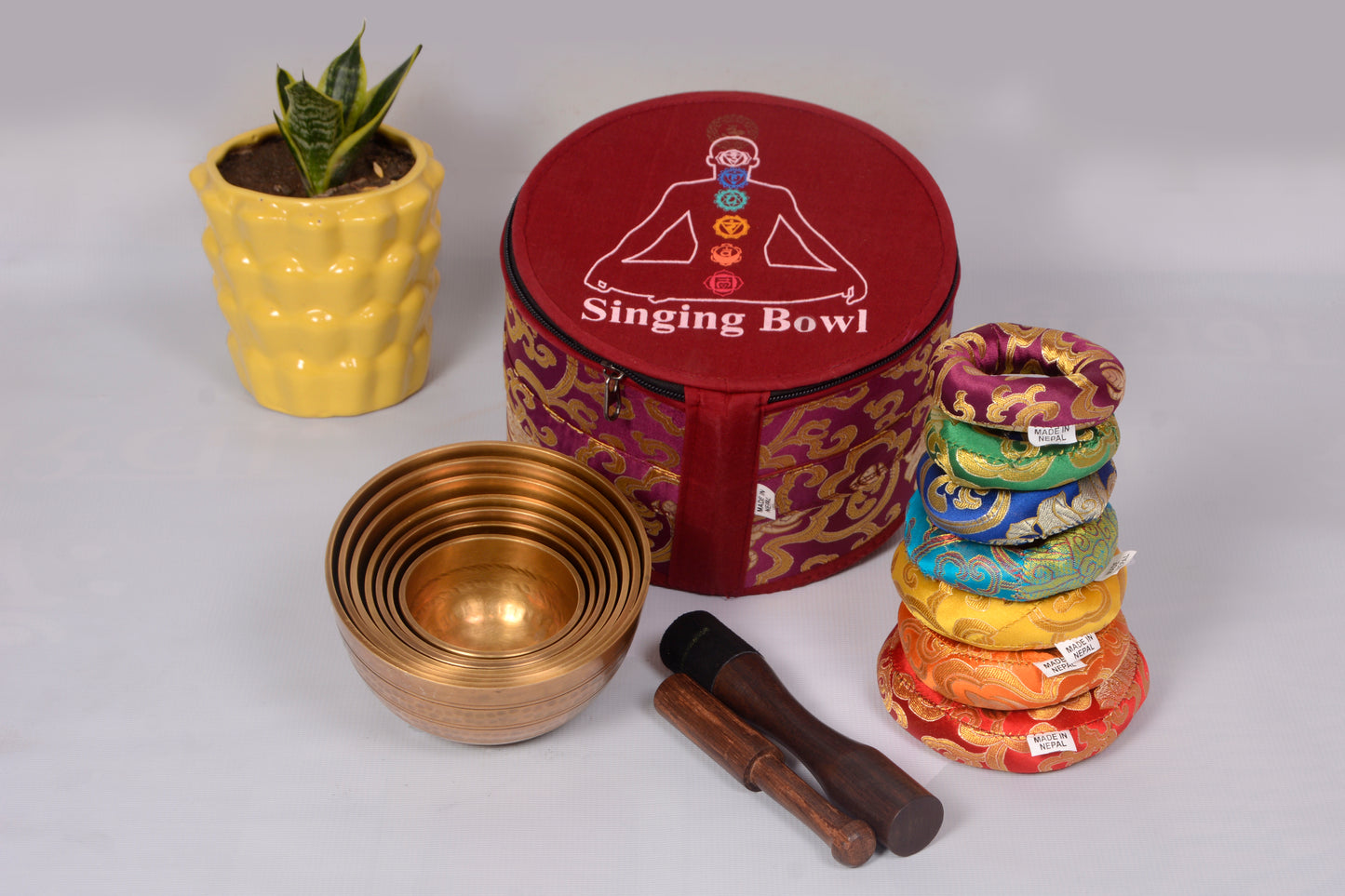 Pituwa Singing Bowl Set of 7 Thado Bowls from Nepal | High Quality Handbeaten Tibetan Bowl