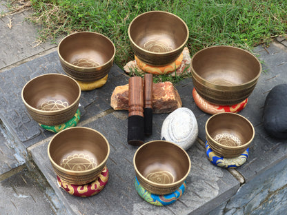 Chakra Etched Tibetan Singing bowl Set of 7 | Meditation spiritual yoga bowl for Sound Healing