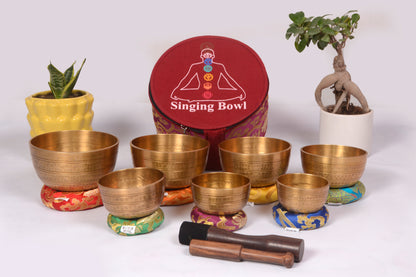 Pituwa Singing Bowl Set of 7 Thado Bowls from Nepal | High Quality Handbeaten Tibetan Bowl