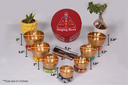 Pituwa Singing Bowl Set of 7 Thado Bowls from Nepal | High Quality Handbeaten Tibetan Bowl